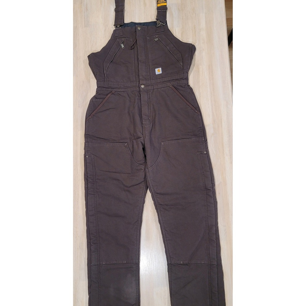 Carhartt Women L Regular OR4694-W Washed Duck Insulated Overalls/Bibs Dark Brown